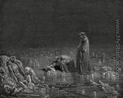 The Inferno, Canto 32, lines 97-98: Then seizing on his hinder scalp, I cried:/ “Name thee, or not a hair shall tarry here.” - Gustave Dore