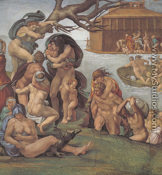 Ceiling of the Sistine Chapel: Genesis, Noah 7-9: The Flood, left view - Michelangelo Buonarroti