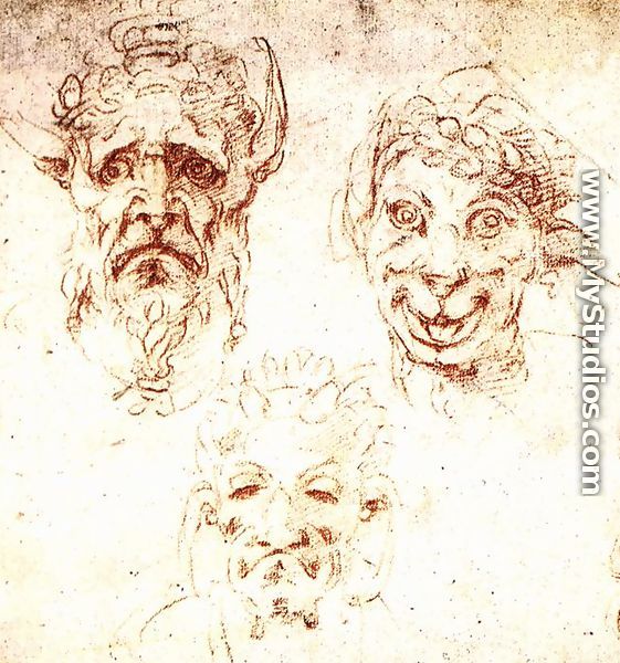 Studies of Grotesques - Michelangelo Buonarroti