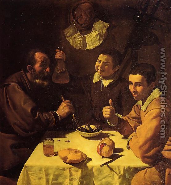 Three Men at a Table (or Luncheon) - Diego Rodriguez de Silva y Velazquez