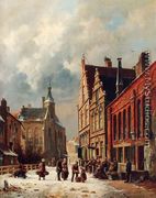 A View In A Town In Winter - Adrianus Eversen