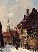 Figures In The Streets Of A Dutch Town In Winter - Adrianus Eversen