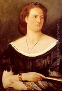 Portrait Of A Lady Holding A Fan - Anselm Friedrich Feuerbach