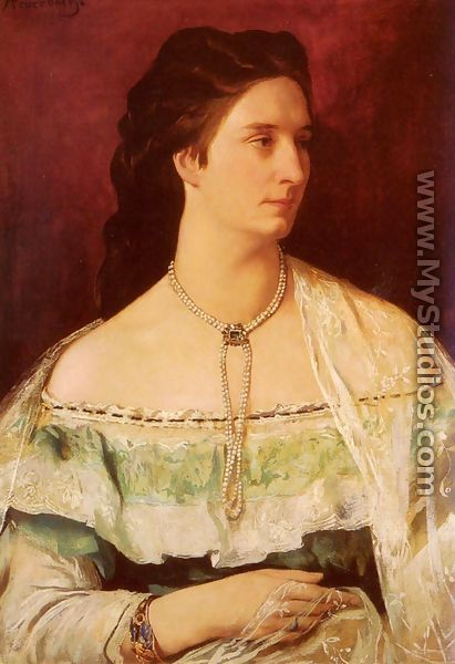 Portrait Of A Lady Wearing A Pearl Necklace - Anselm Friedrich Feuerbach