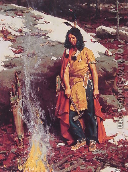 Indian by the Campfire - Gilbert Gaul
