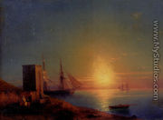 Figures In A Coastal Landscape At Sunset - Ivan Konstantinovich Aivazovsky