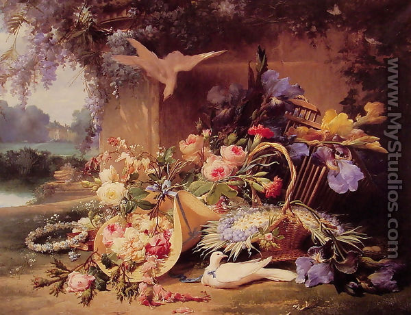 Elegant Still Life with Flowers - Eugene Bidau