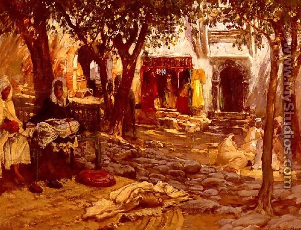 Idle Moments: An Arab Courtyard - Frederick Arthur Bridgman