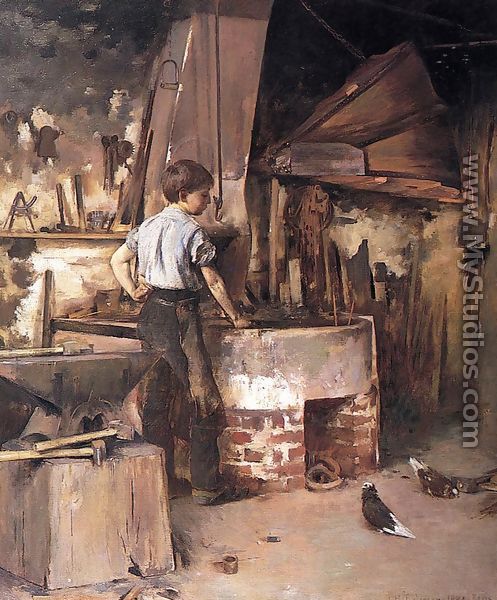 The Forge (or An Apprentice Blacksmith) - Theodore Robinson