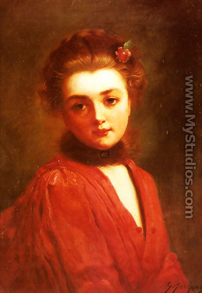 Portrait of a Girl in a Red Dress - Gustave Jean Jacquet