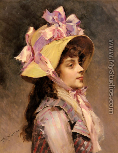 Portrait Of A Lady In Pink Ribbons - Raimundo de Madrazo y Garreta