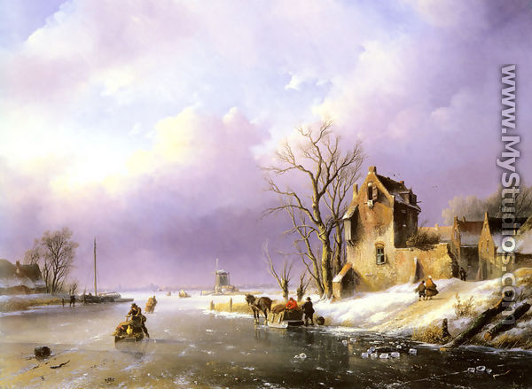 Winter Landscape with Figures on a Frozen River - Jan Jacob Coenraad Spohler