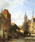 Figures In A Street In Delft - Cornelis Springer