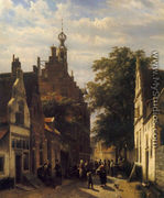Figures in a Street in Delft (or Street Scene) - Cornelis Springer