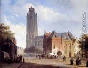 A Cathedral On A Townsquare In Summer - Cornelis Springer