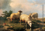 Sheep And A Chicken In A Landscape - Eugène Verboeckhoven