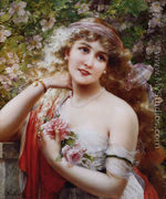 Young Lady With Roses - Emile Vernon