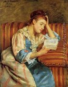 Mrs. Duffee Seated on a Striped Sofa, Reading - Mary Cassatt