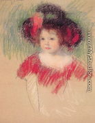 Margot In Big Bonnett And Red Dress - Mary Cassatt