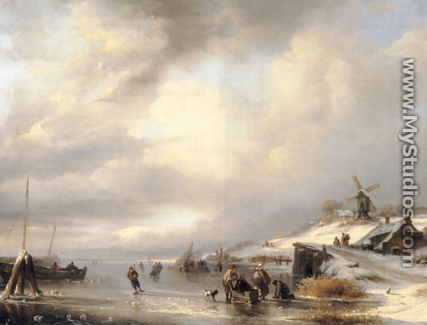 Figures on a frozen lake - Antonij Andreas de Meyer