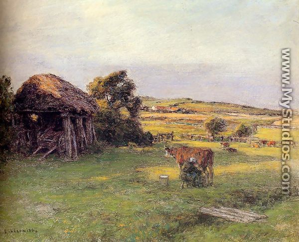 Landscape with a Peasant Woman Milking a Cow - Léon-Augustin L