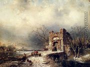 Villagers On A Frozen Path - Charles Henri Joseph Leickert