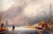 A Winter Landscape With Skaters On A Frozen Waterway - Charles Henri Joseph Leickert