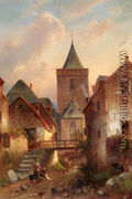 View In A German Village With Washerwomen - Charles Henri Joseph Leickert
