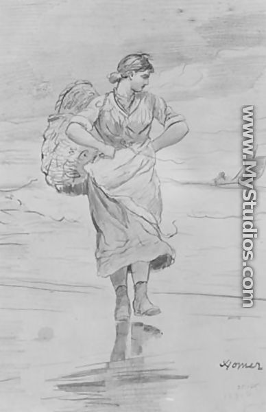 A Fisher Girl on Beach (Sketch for illustration of "The Incoming Tide") - Winslow Homer