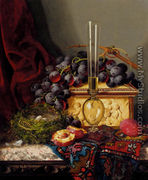 Still Life With Fruit, Birds Nest, Glass Vase And Casket - Edward Ladell