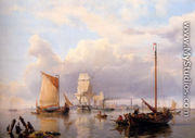 Shipping On The Scheldt With Antwerp In The Background - Johannes Hermanus Koekkoek Snr