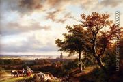 A Panoramic Rhenish Landscape With Peasants Conversing On A Track In The Morning Sun - Barend Cornelis Koekkoek