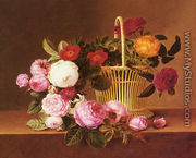 A Basket Of Roses On A Ledge - Johan Laurentz Jensen