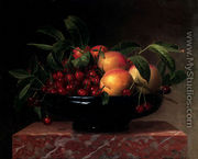 Peaches And Cherries In A Bowl On A Marble Ledge - William Hammer