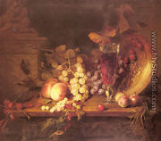 Still Life with Fruit, a Glass of Wine and a Bronze Vessel on a Ledge - Blaise Alexandre Desgoffe