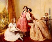 A Portrait Of Two Girls With Their Governess - Abraham Solomon