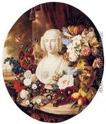 A Still Life With Assorted Flowers, Fruit And A Marble Bust Of A Woman - Virginie de Sartorius
