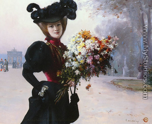 La Femme Au Fleurs, Jardin Du Tuileries (Lady with Flowers, Garden of the Tuileries) - Fernand de Launay