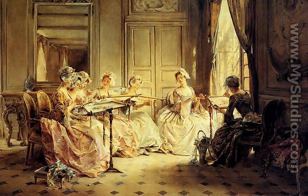 An Afternoon Embroidering - Madeleine Jeanne Lemaire