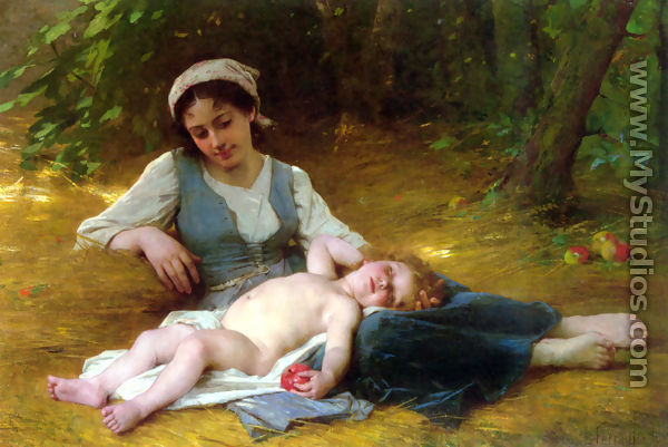 Jeune mere et enfant endormie (Young mother and sleeping child) - Leon-Jean-Basile Perrault