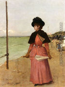 An Elegant Lady On The Beach - Ernest Ange Duez
