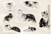 A Study Of Cats Drinking, Sleeping And Playing - Henriette Ronner-Knip