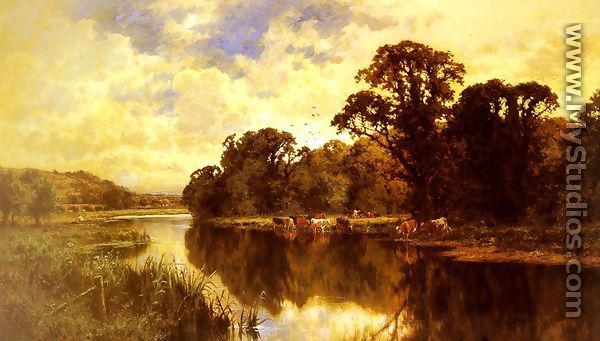 Cattle Watering on a Riverbank - Henry Hillier Parker