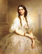 Portrait of Mrs C.W.Stoughton, three-quarter length, wearing a white dress - Richard Buckner