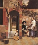 Figures Drinking in a Courtyard - Pieter De Hooch