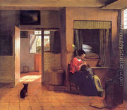 A Mother and Child with Its Head in Her Lap - Pieter De Hooch