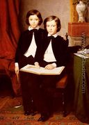 A Portrait Of Two Boys With A Sketchbook - Jean-Baptiste Auguste Leloir