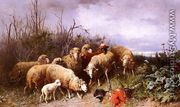 Schafe Eine Vogelscheuche Betrachtend (Sheep Regarding a Scarecrow) - Friedrich Otto Gebler
