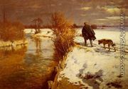 A Hunter In A Winter Landscape - Hermann Hartwick