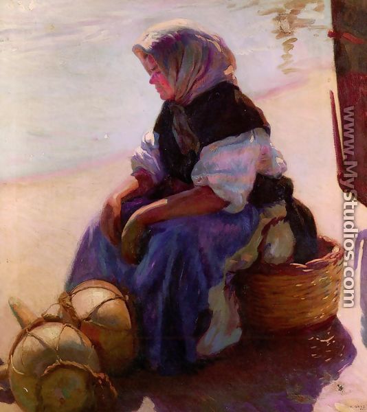 Fisherwoman On The Beach - Francisco Gras